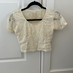47Street Cream Lace Floral Crop Tee